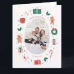 幸すてきせなクリスマス カード<br><div class="desc">このフォトクリスマスカードは図解入りの、写真付きの、楕円形の写真を取り巻くジンジャーブレッドマン、お菓子、贈り物を特徴としている。</div>