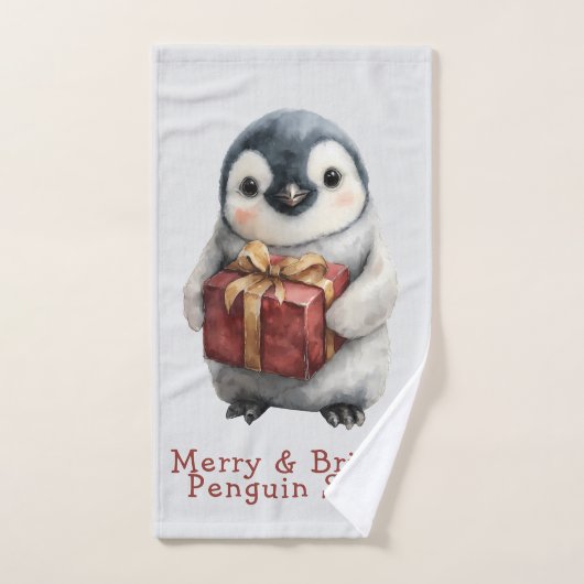 幸せあふれるペンギンのクリスマス バスタオルセット (ハンドタオル)