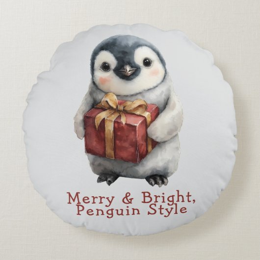 幸せあふれるペンギンのクリスマス ラウンドクッション (正面)