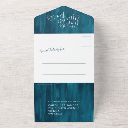 幸せいっぱいのウェディングパーティーフォトアクアティール オールインワン招待状 (外側)