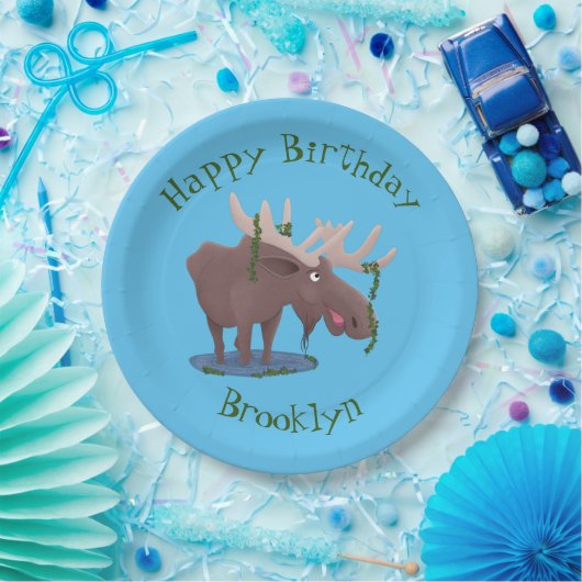 幸せおもしろいなムースパーソナライズされたガート誕生日 ペーパープレート (パーティー)