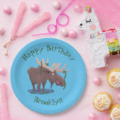 幸せおもしろいなムースパーソナライズされたガート誕生日 ペーパープレート (パーティー)