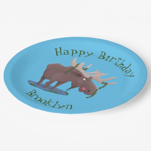 幸せおもしろいなムースパーソナライズされたガート誕生日 ペーパープレート (アングル)