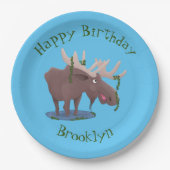 幸せおもしろいなムースパーソナライズされたガート誕生日 ペーパープレート (正面)