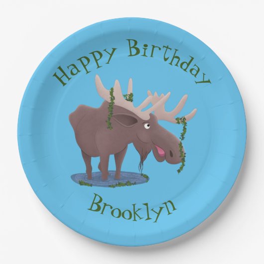 幸せおもしろいなムースパーソナライズされたガート誕生日 ペーパープレート (正面)