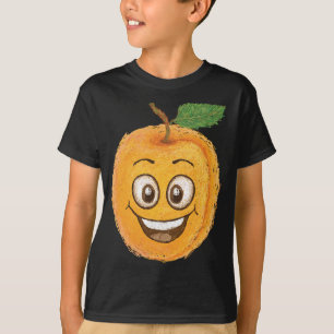 幸せおもしろいに微笑むアプリコットフルーツマンガキャラクター Tシャツ