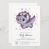 幸せお洒落な恐竜の赤ちゃんシャワー 招待状 (正面/裏面)