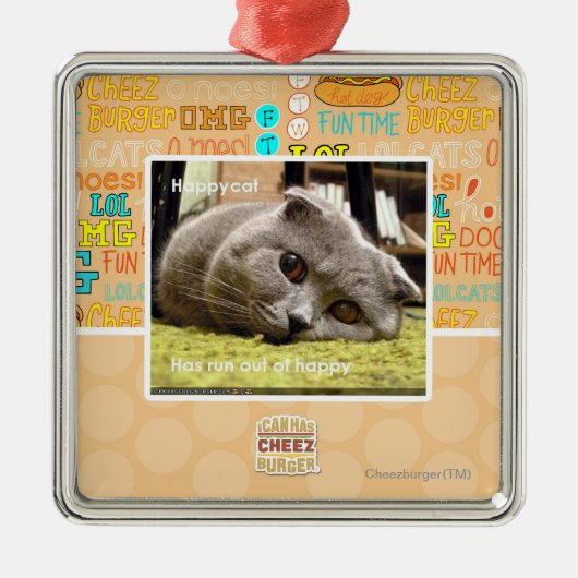 幸せからの幸せな猫、 メタルオーナメント (正面)