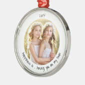 幸せがあなたを双子のかわいい写真に メタルオーナメント (左)