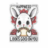 幸せそうなウサギの幸せがあなたに似合う シール (正面)