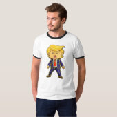幸せそうなトランプのバッジピン 怒ったトランプのポップアート Tシャツ (正面フル)