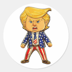 幸せそうなトランプ ラペルピン ちびキャラ カートゥーン パトリオティック メーム ラウンドシール