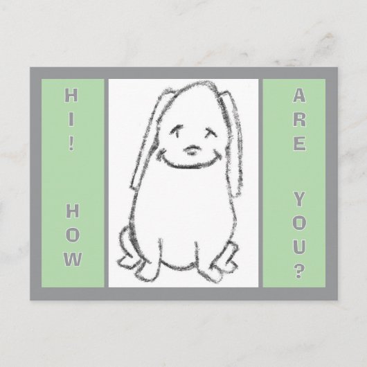 幸せそうな太ったキャラクターの犬 元気ですか ポストカード (正面)
