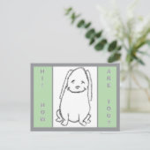 幸せそうな太ったキャラクターの犬 元気ですか ポストカード (スタンド正面)
