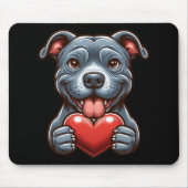 幸せそうな表情でハートを抱える愛らしい犬 マウスパッド (正面)