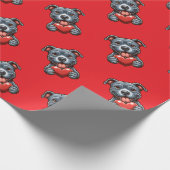 幸せそうな表情でハートを抱える愛らしい犬 ラッピングペーパー (角)