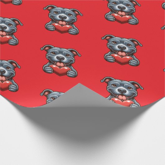 幸せそうな表情でハートを抱える愛らしい犬 ラッピングペーパー (角)