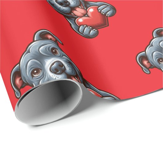 幸せそうな表情でハートを抱える愛らしい犬 ラッピングペーパー (ロールコーナー)