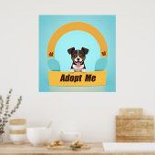 幸せそうな表情で里親募集を推進するかわいい犬 ポスター (キッチン)