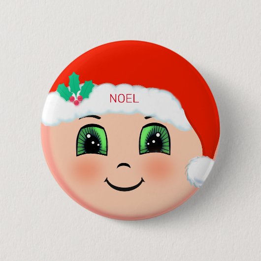 幸せそうな顔のクリスマス赤ちゃん 缶バッジ (正面)