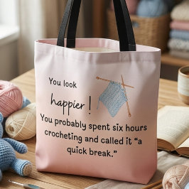 幸せそうに見える – かわいい編み物デザイン トートバッグ