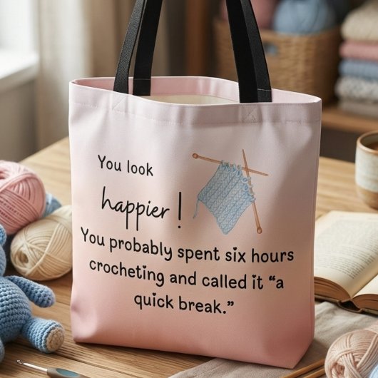 幸せそうに見える – かわいい編み物デザイン トートバッグ