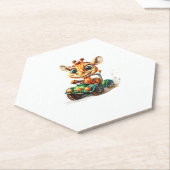 幸せそうに車を走らせるかわいいキリン ペーパーコースター (アングル)