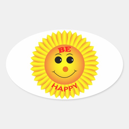 幸せである 楕円形シール (正面)