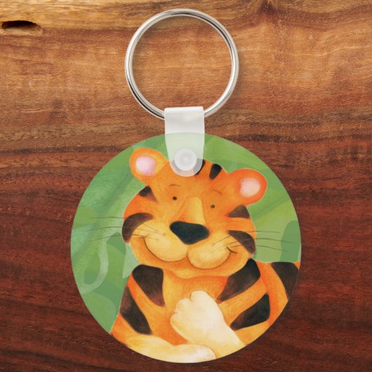 幸せでかわいいウィムシー虎の動物のアートキーリング キーホルダー (正面)