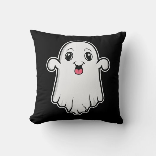 幸せでかわいいキャラクター幽霊 ハロウィン モノクロ クッション (正面)