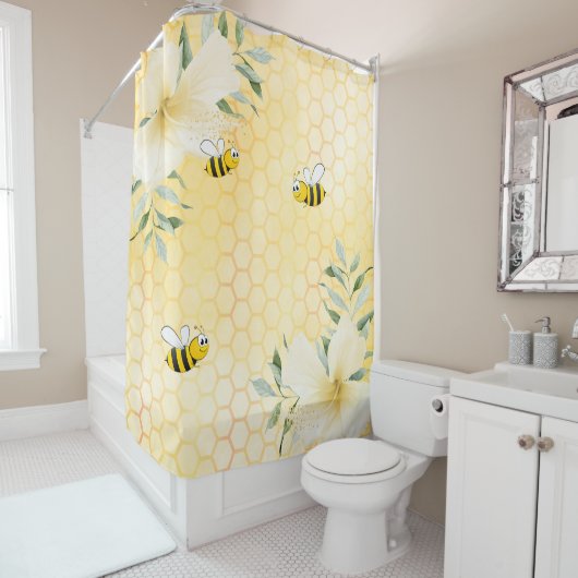 幸せでかわいいバンブルビーイエローハニカム甘い シャワーカーテン (インサイチュ)