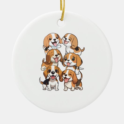 幸せでかわいいビーグル犬 セラミックオーナメント (正面)