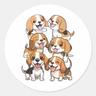 幸せでかわいいビーグル犬 ラウンドシール