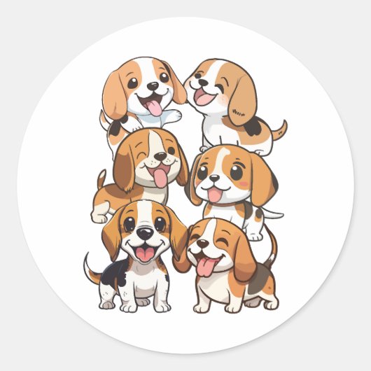 幸せでかわいいビーグル犬 ラウンドシール (正面)