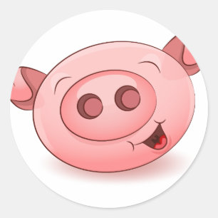 幸せでかわいいブタの顔 ラウンドシール