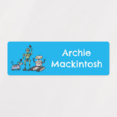 幸せでかわいいロボット三色漫画パーソナライズされた ラベル (デザイン2)