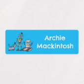 幸せでかわいいロボット三色漫画パーソナライズされた ラベル (デザイン1)