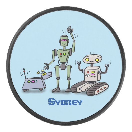 幸せでかわいいロボット三色漫画 アイスホッケーパック (正面)