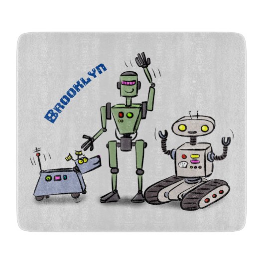 幸せでかわいいロボット三色漫画 カッティングボード (正面)