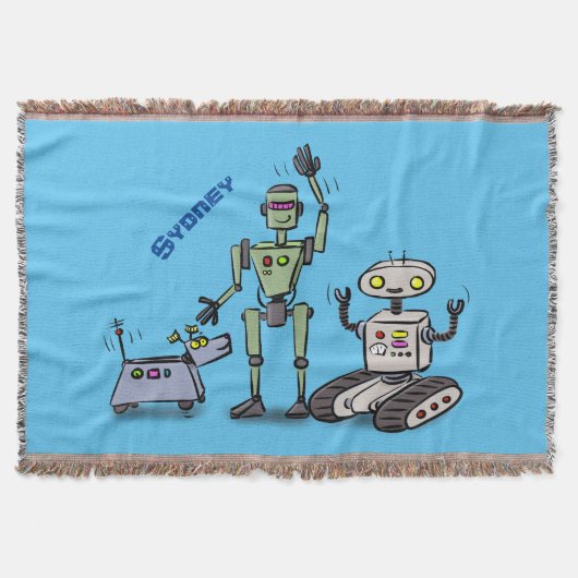 幸せでかわいいロボット三色漫画 スローブランケット (正面)