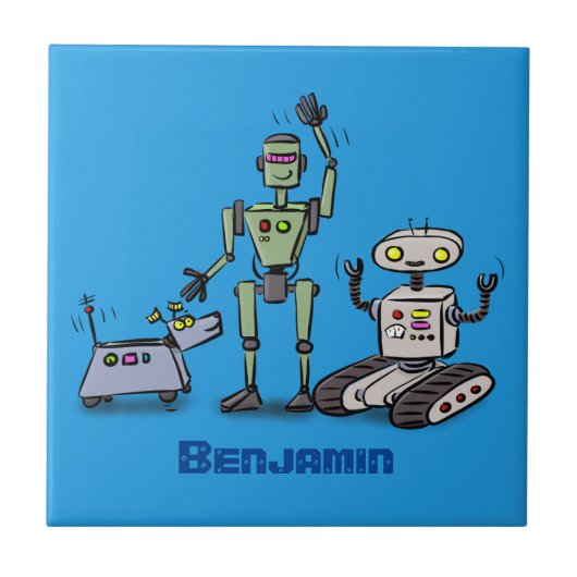 幸せでかわいいロボット三色漫画 タイル (正面)