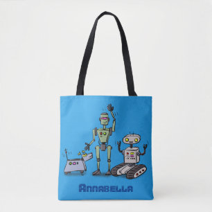 幸せでかわいいロボット三色漫画 トートバッグ