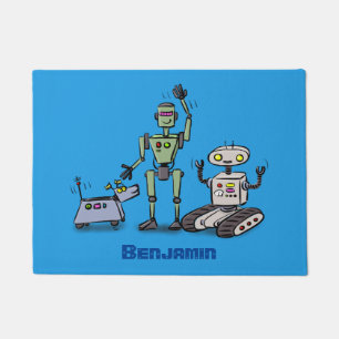 幸せでかわいいロボット三色漫画 ドアマット