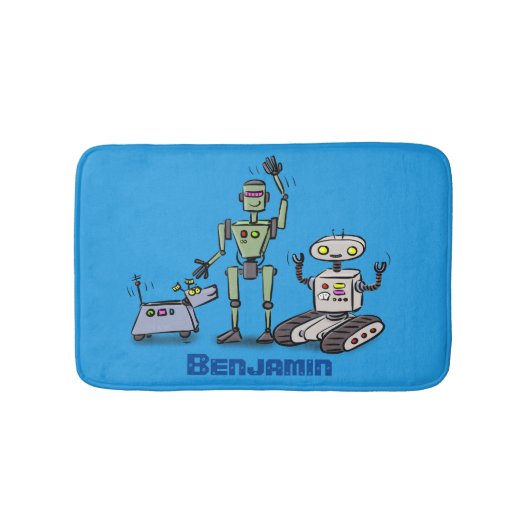 幸せでかわいいロボット三色漫画 バスマット (正面)