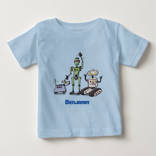 幸せでかわいいロボット三色漫画 ベビーTシャツ (正面)