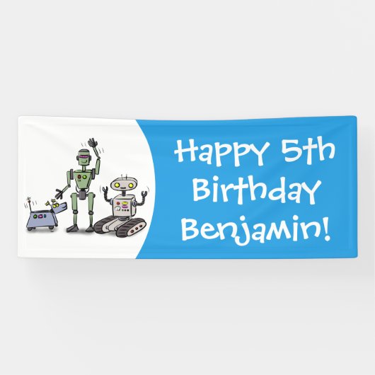 幸せでかわいいロボット三色漫画 横断幕 (横)