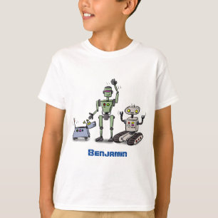 幸せでかわいいロボット三色漫画 Tシャツ