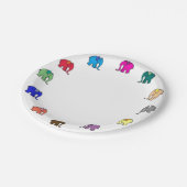 幸せでかわいくカラフルな象パレードの子供の誕生日 ペーパープレート (アングル)