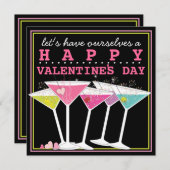 幸せでカラフルなカクテルのバレンタインデーのパーティー 招待状 (正面/裏面)