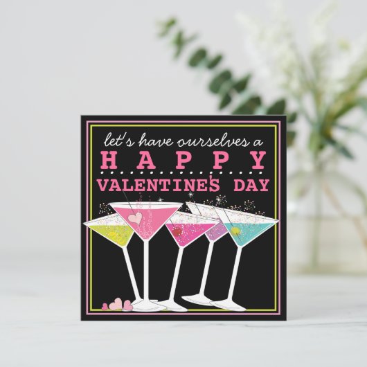 幸せでカラフルなカクテルのバレンタインデーのパーティー 招待状 (スタンド正面)